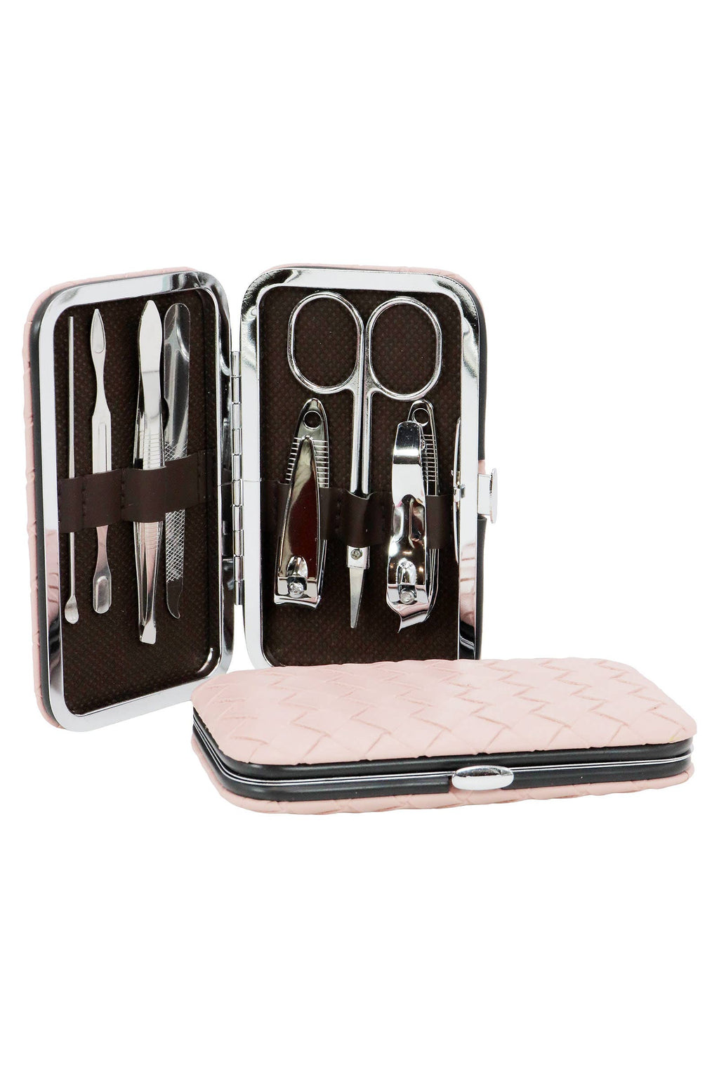 Basket Weave Vegan Leather 7 Pcs Nailcare Kit