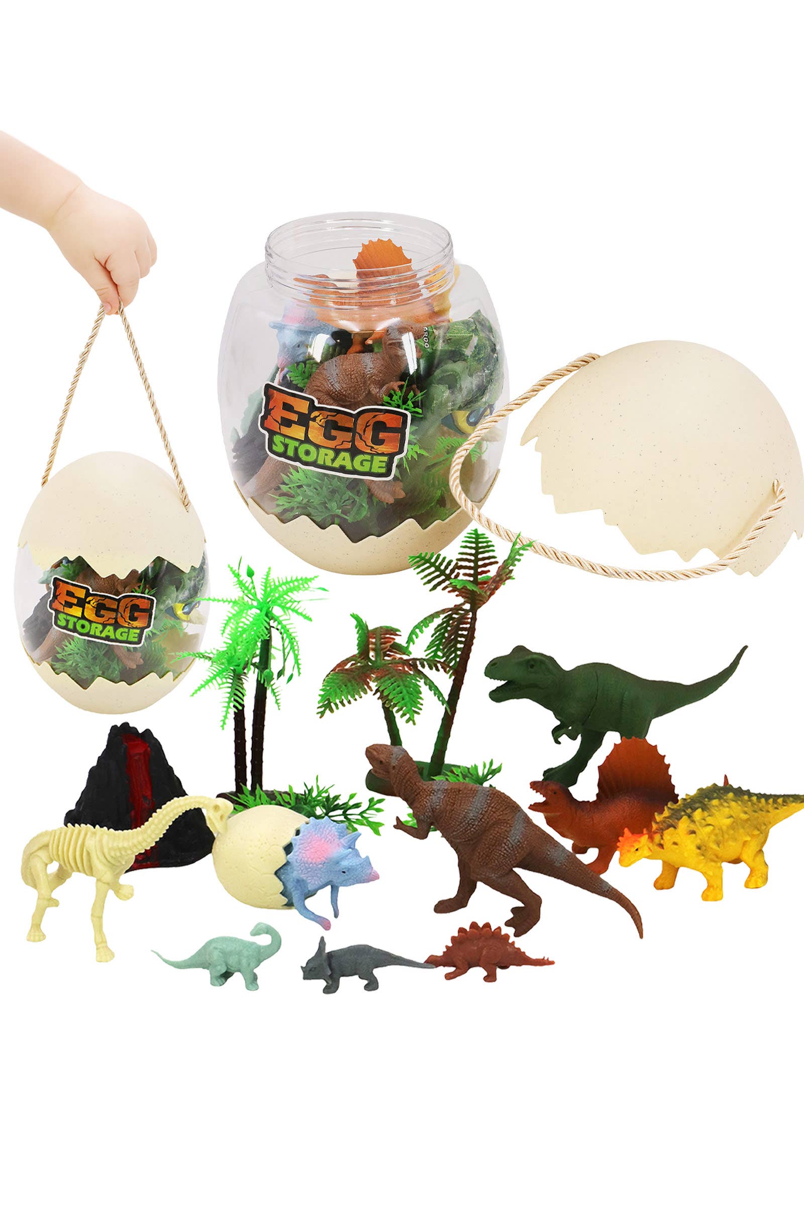 14-piece Dinosaur Figures Play Set Egg Jar