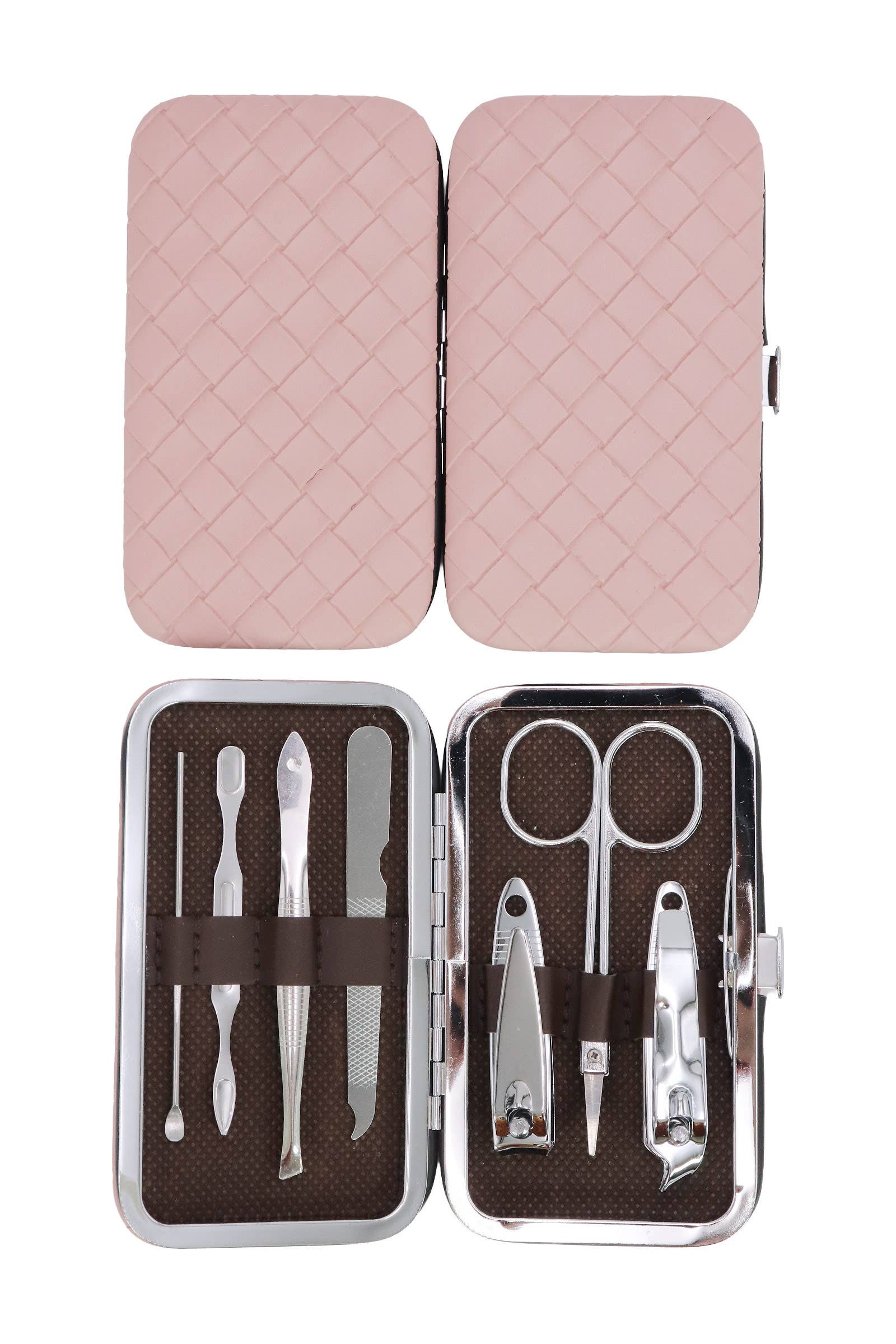 Basket Weave Vegan Leather 7 Pcs Nailcare Kit